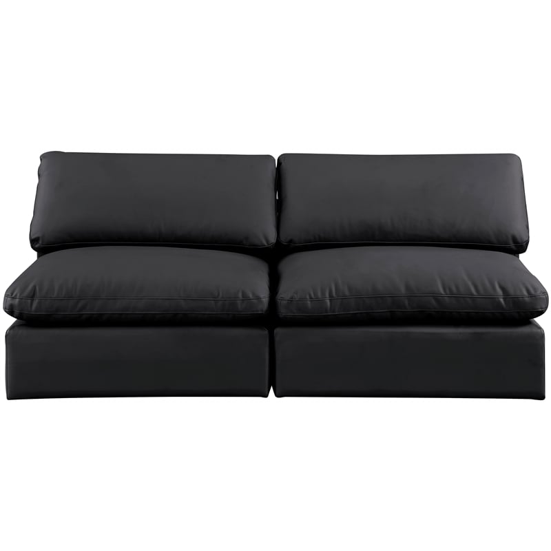 Bowery Hill Contemporary Black Vegan Leather 2-Piece Modular Sofa