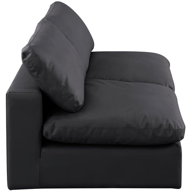 Bowery Hill Contemporary Black Vegan Leather 2-Piece Modular Sofa