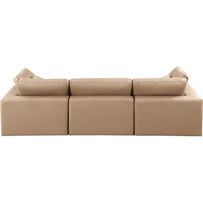 Bowery Hill Contemporary Tan Vegan Leather 3-Piece Modular Sofa