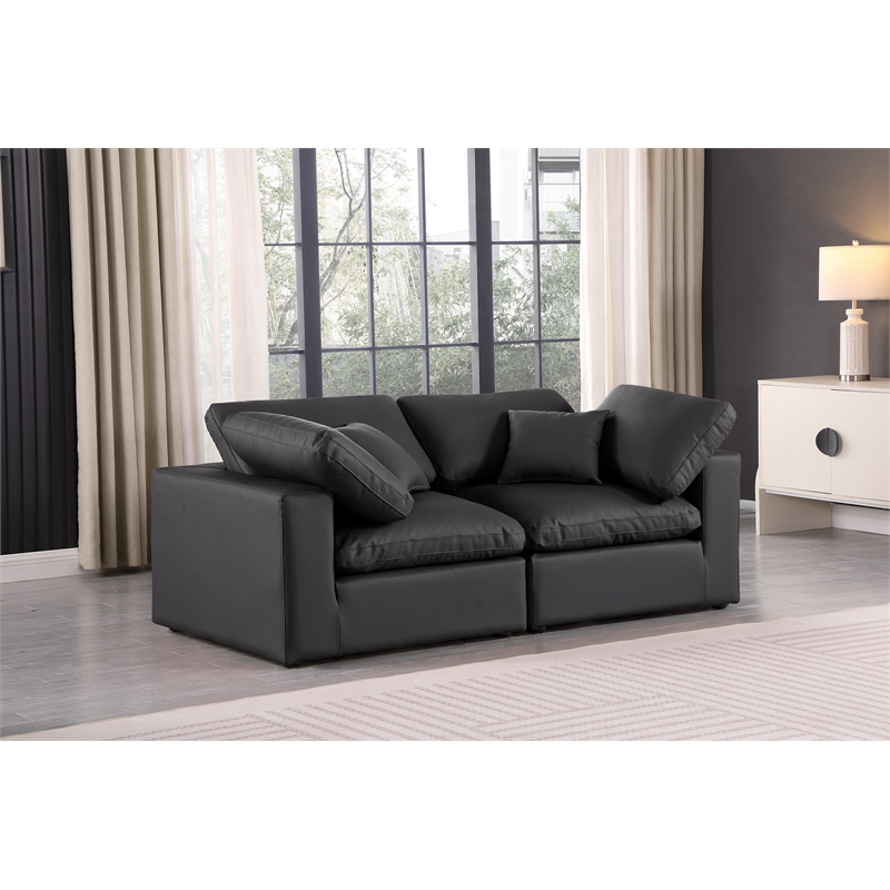 Bowery Hill Contemporary Black Vegan Leather 2-Piece Modular Sofa