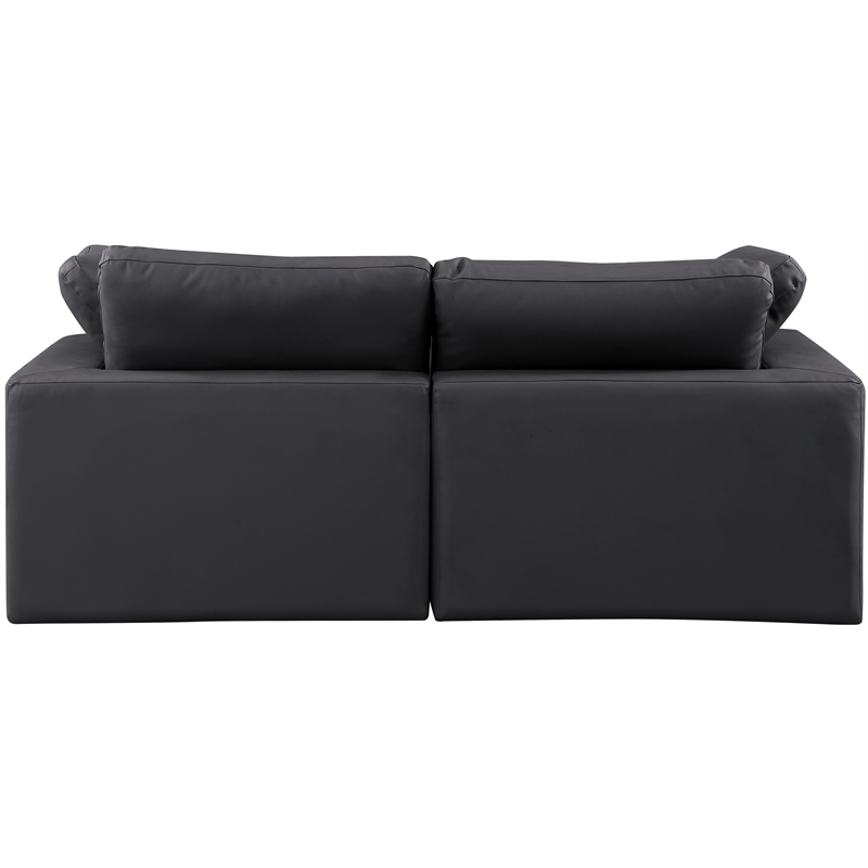 Bowery Hill Contemporary Black Vegan Leather 2-Piece Modular Sofa