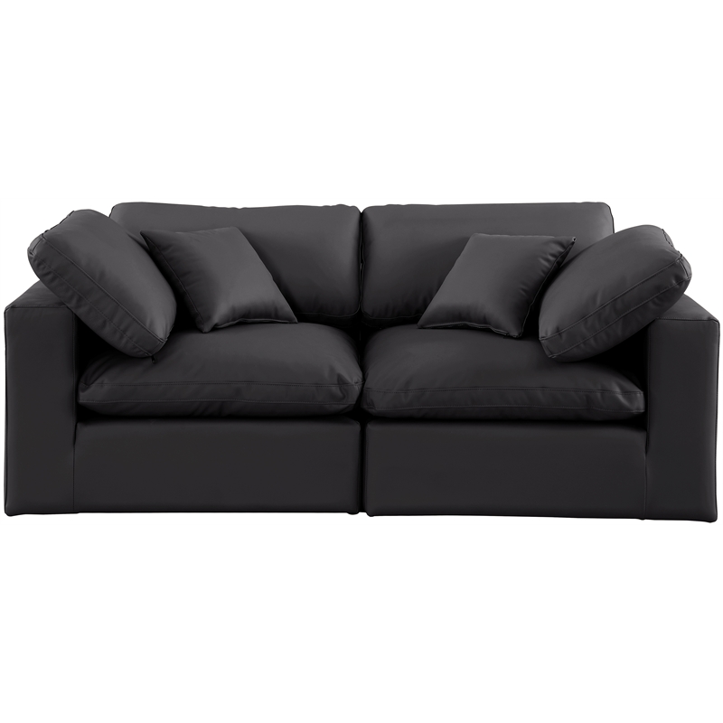 Bowery Hill Contemporary Black Vegan Leather 2-Piece Modular Sofa