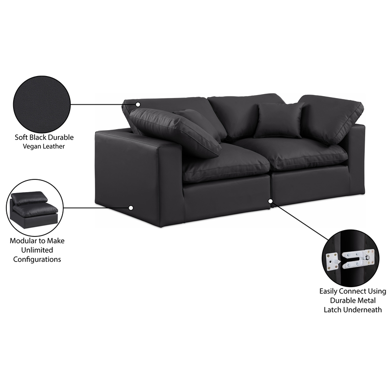 Bowery Hill Contemporary Black Vegan Leather 2-Piece Modular Sofa