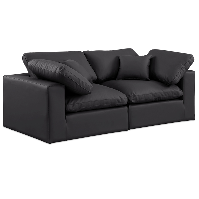 Bowery Hill Contemporary Black Vegan Leather 2-Piece Modular Sofa
