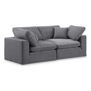 Bowery Hill Contemporary Soft Grey Velvet 2-Piece Modular Sofa