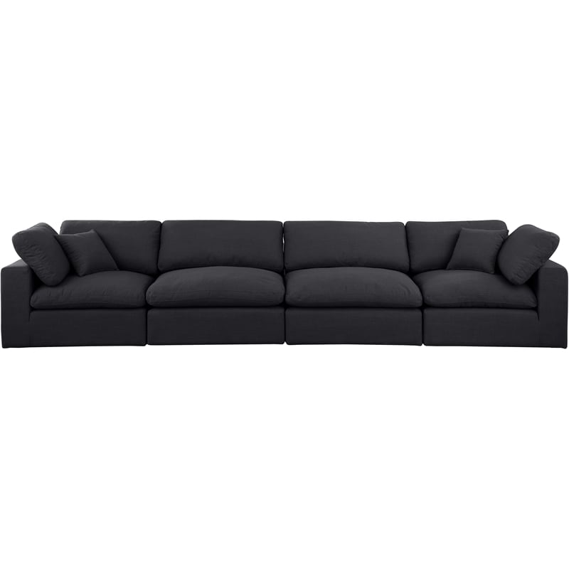 Bowery Hill Upholstered Black Linen Textured Fabric 4-Piece Modular Sofa