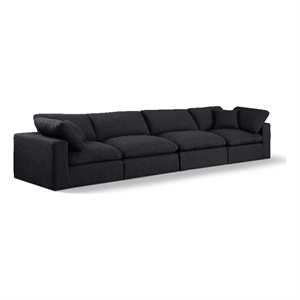Bowery Hill Upholstered Black Linen Textured Fabric 4-Piece Modular Sofa