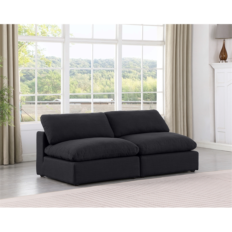 Bowery Hill Upholstered Black Linen Textured Fabric 2-Piece Modular Sofa