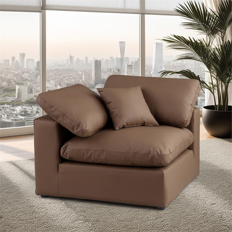 Bowery Hill Contemporary Soft Brown Vegan Leather Corner Chair