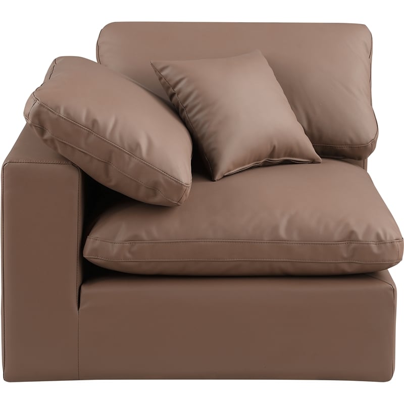 Bowery Hill Contemporary Soft Brown Vegan Leather Corner Chair