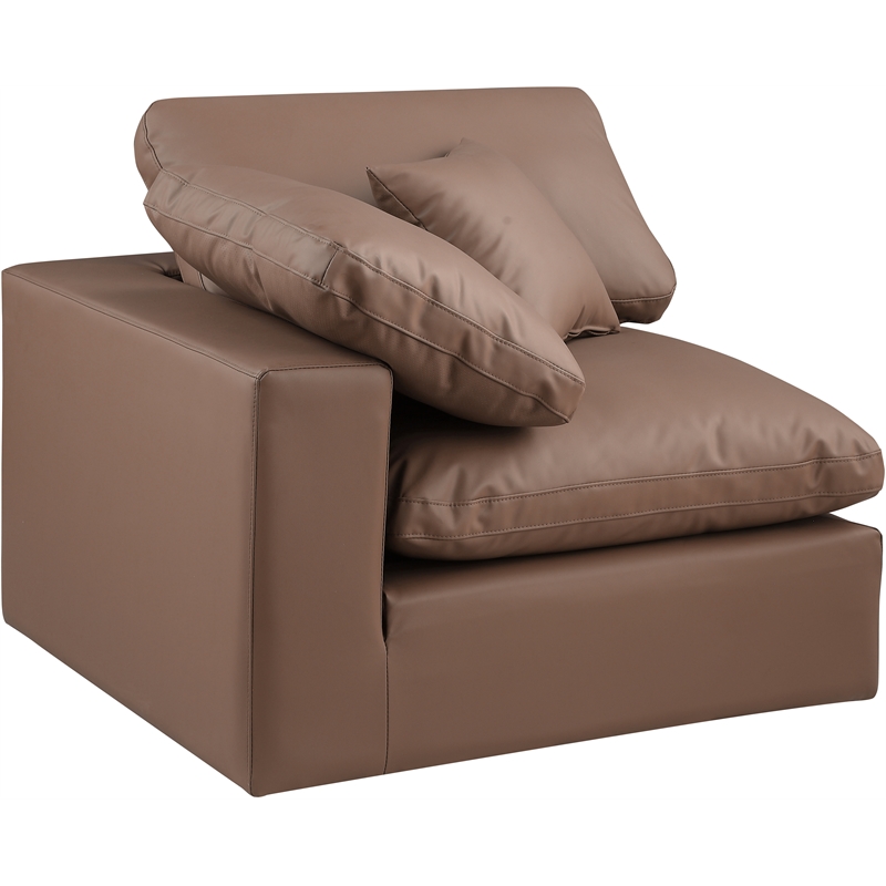 Bowery Hill Contemporary Soft Brown Vegan Leather Corner Chair