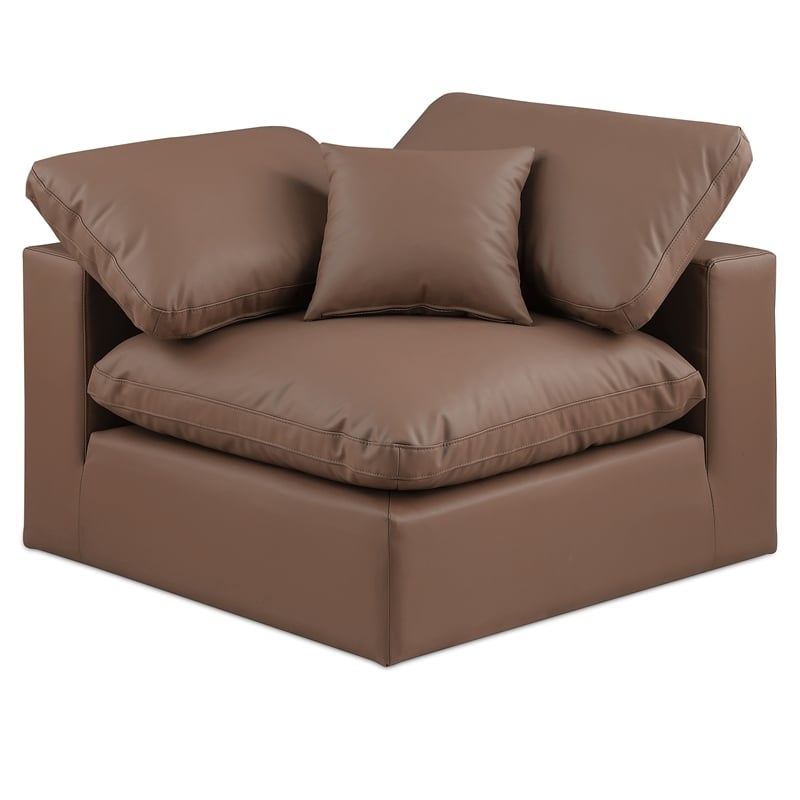Bowery Hill Contemporary Soft Brown Vegan Leather Corner Chair