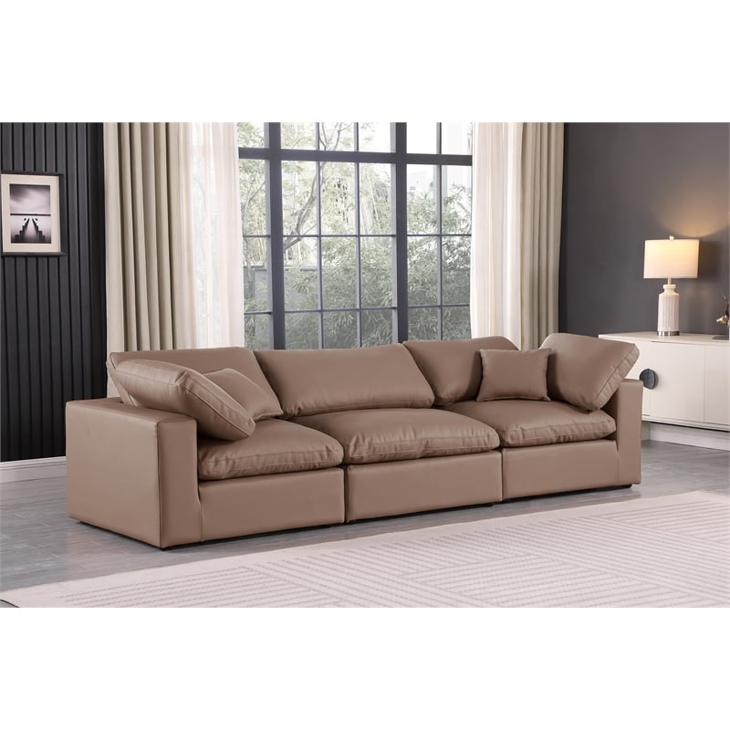 Bowery Hill Contemporary Brown Vegan Leather 3-Piece Modular Sofa