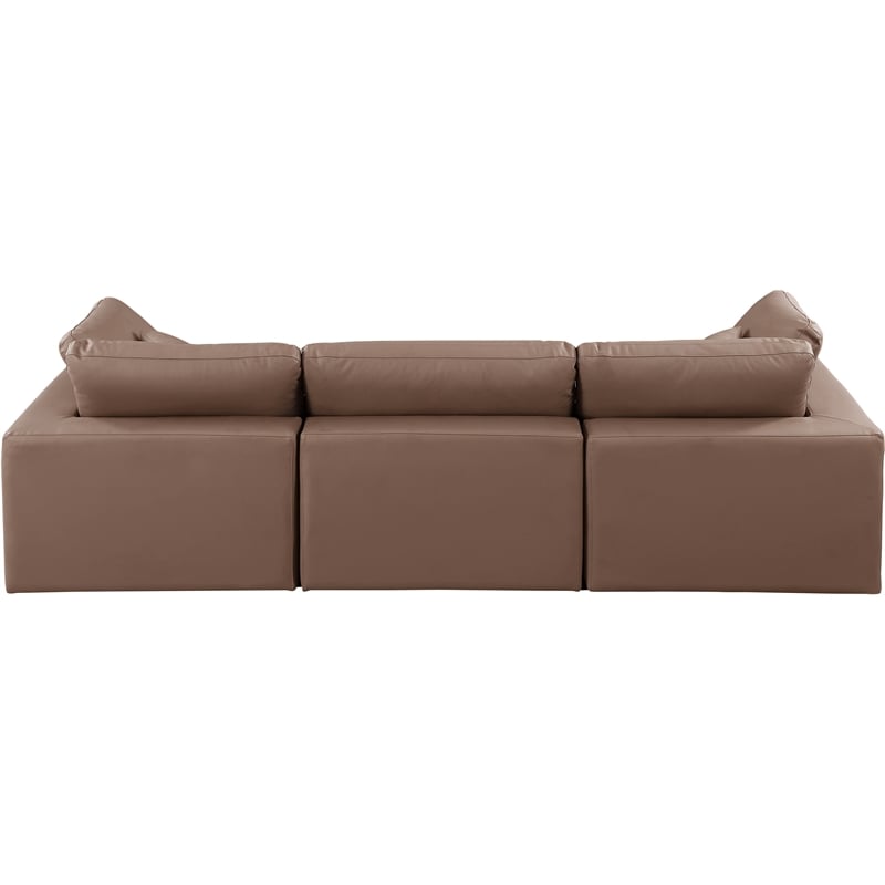 Bowery Hill Contemporary Brown Vegan Leather 3-Piece Modular Sofa