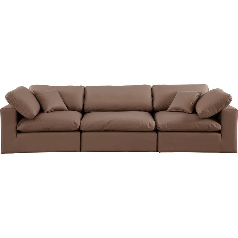 Bowery Hill Contemporary Brown Vegan Leather 3-Piece Modular Sofa