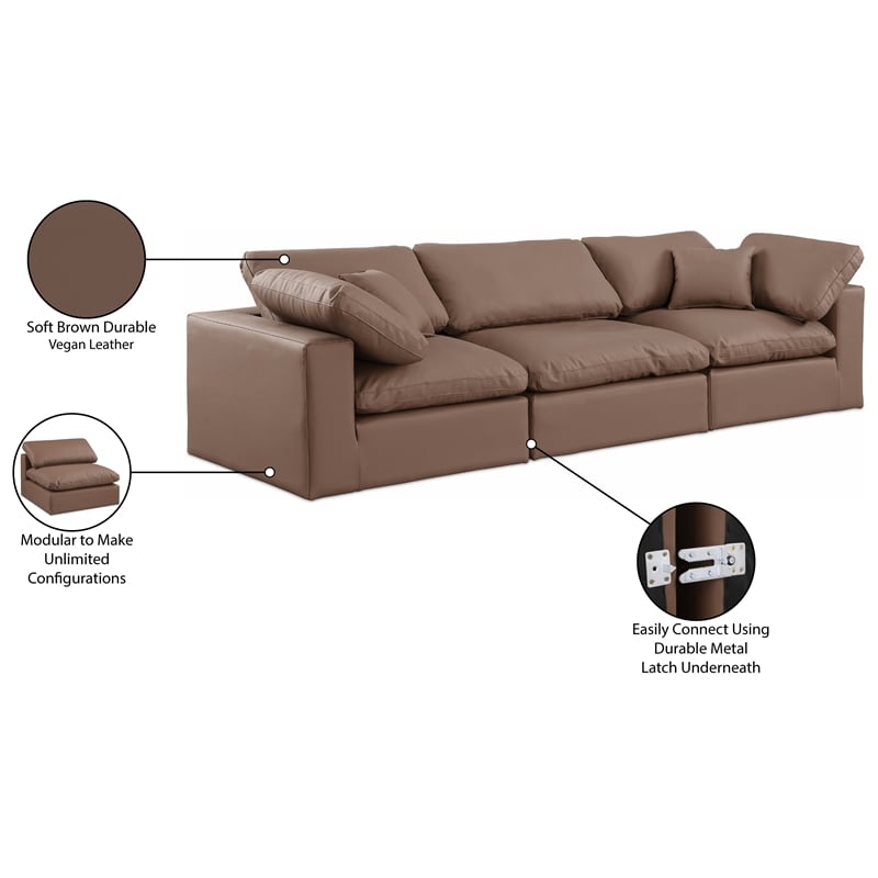 Bowery Hill Contemporary Brown Vegan Leather 3-Piece Modular Sofa
