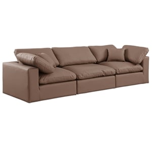 Bowery Hill Contemporary Brown Vegan Leather 3-Piece Modular Sofa