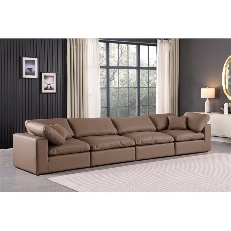 Bowery Hill Contemporary Brown Vegan Leather 4-Piece Modular Sofa