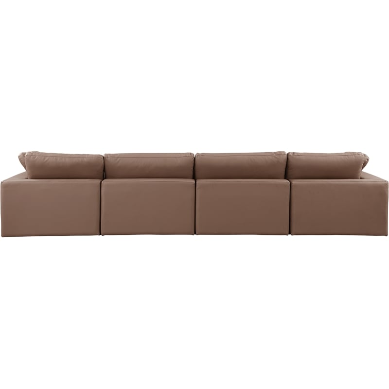 Bowery Hill Contemporary Brown Vegan Leather 4-Piece Modular Sofa