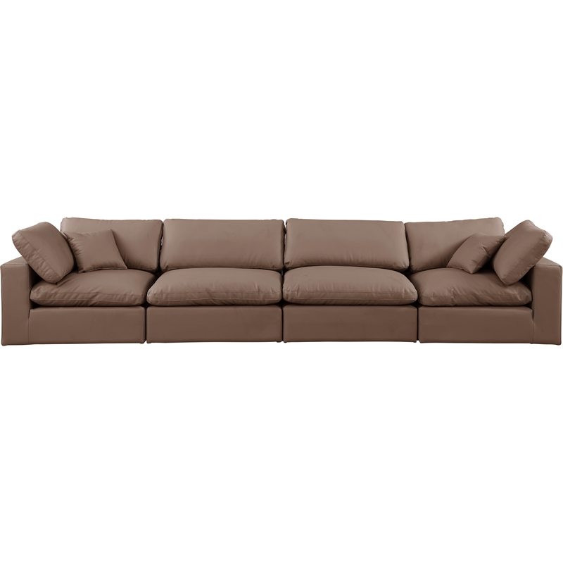 Bowery Hill Contemporary Brown Vegan Leather 4-Piece Modular Sofa