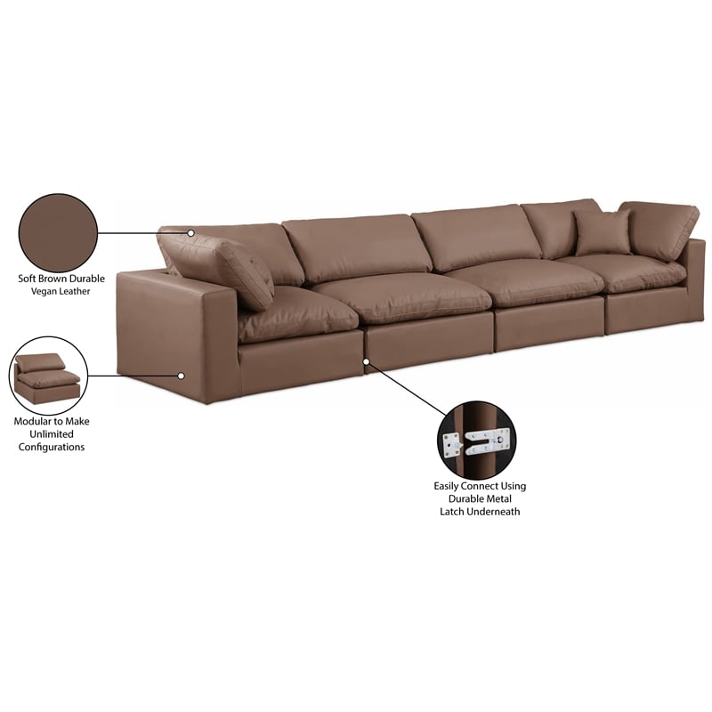 Bowery Hill Contemporary Brown Vegan Leather 4-Piece Modular Sofa