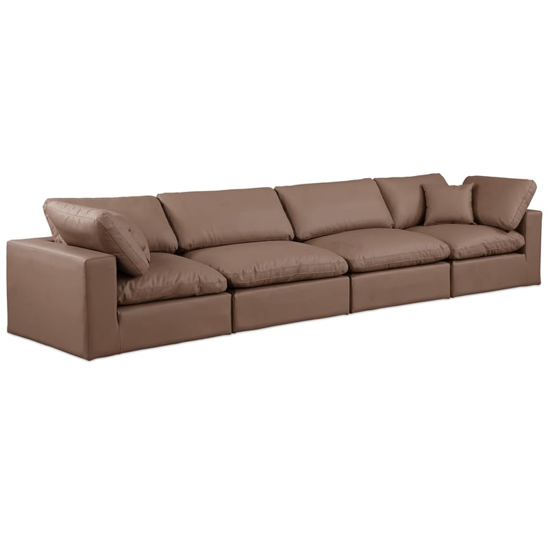 Bowery Hill Contemporary Brown Vegan Leather 4-Piece Modular Sofa