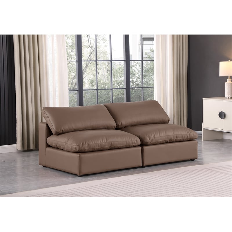 Bowery Hill Contemporary Brown Vegan Leather 2-Piece Modular Sofa