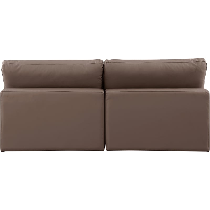Bowery Hill Contemporary Brown Vegan Leather 2-Piece Modular Sofa