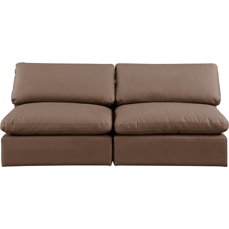 Bowery Hill Contemporary Brown Vegan Leather 2-Piece Modular Sofa