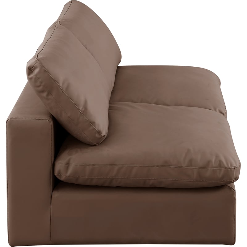 Bowery Hill Contemporary Brown Vegan Leather 2-Piece Modular Sofa