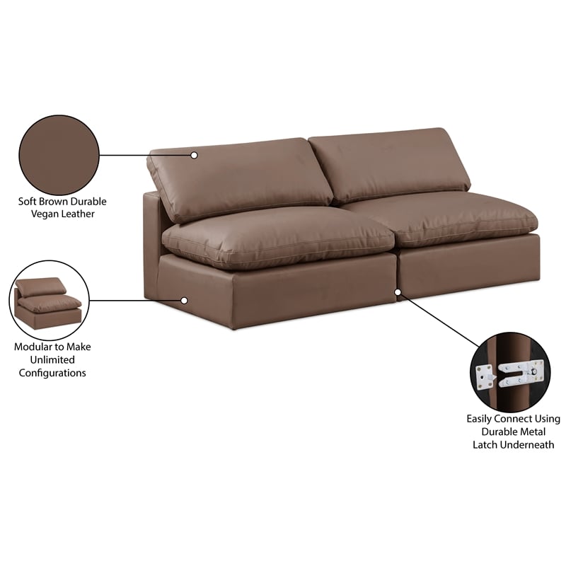 Bowery Hill Contemporary Brown Vegan Leather 2-Piece Modular Sofa