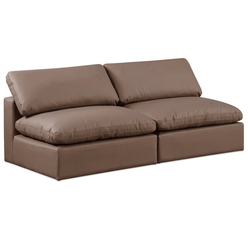 Bowery Hill Contemporary Brown Vegan Leather 2-Piece Modular Sofa