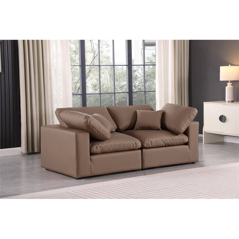 Bowery Hill Contemporary Brown Vegan Leather 2-Piece Modular Sofa