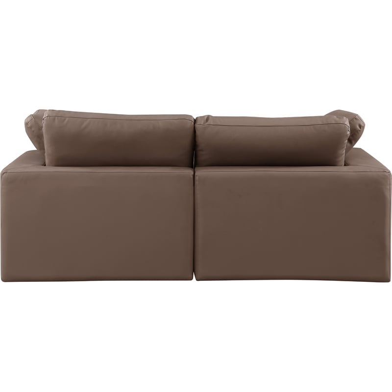 Bowery Hill Contemporary Brown Vegan Leather 2-Piece Modular Sofa