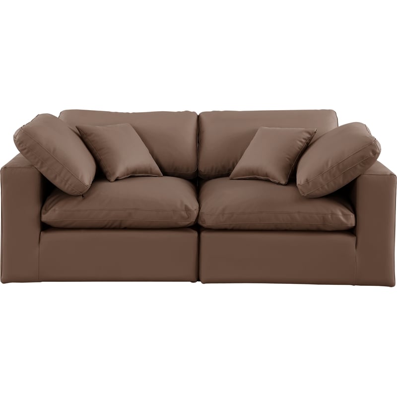 Bowery Hill Contemporary Brown Vegan Leather 2-Piece Modular Sofa
