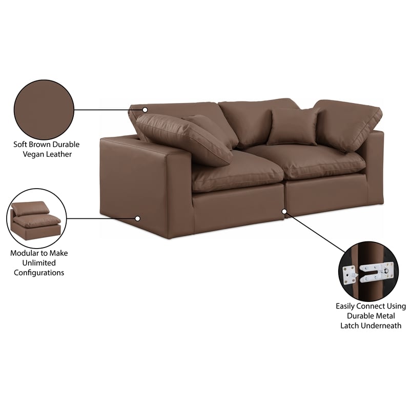 Bowery Hill Contemporary Brown Vegan Leather 2-Piece Modular Sofa