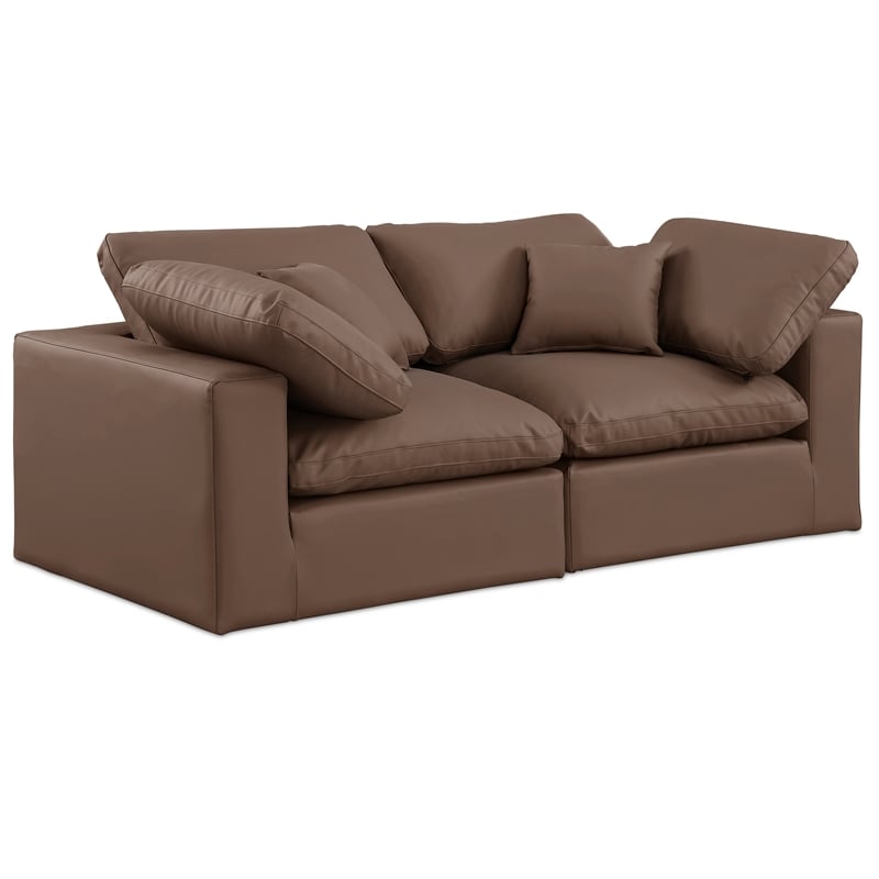Bowery Hill Contemporary Brown Vegan Leather 2-Piece Modular Sofa