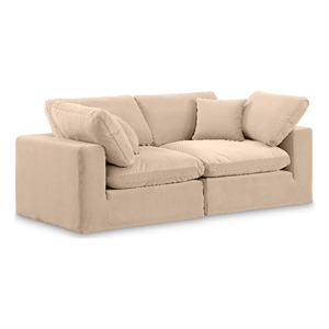 Bowery Hill Contemporary Soft Beige Velvet 2-Piece Modular Sofa