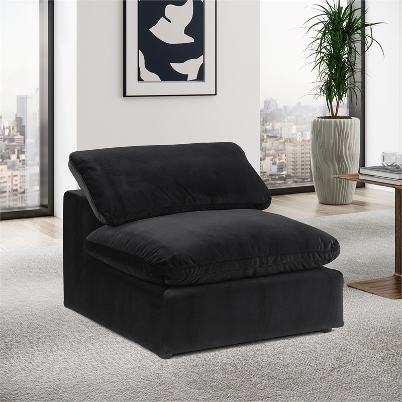 Bowery Hill Contemporary Soft Black Durable Velvet Armless Chair