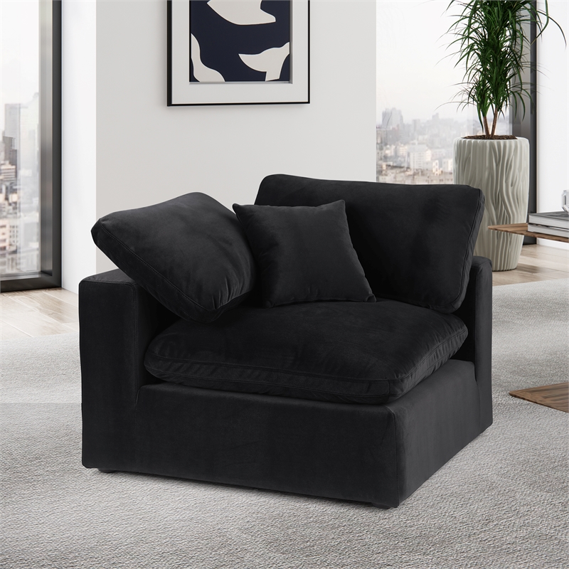 Bowery Hill Contemporary Soft Black Durable Velvet Corner Chair