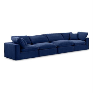 Bowery Hill Contemporary Soft Navy Velvet 4-Piece Modular Sofa
