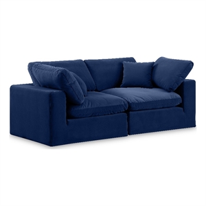 Bowery Hill Contemporary Soft Navy Velvet 2-Piece Modular Sofa