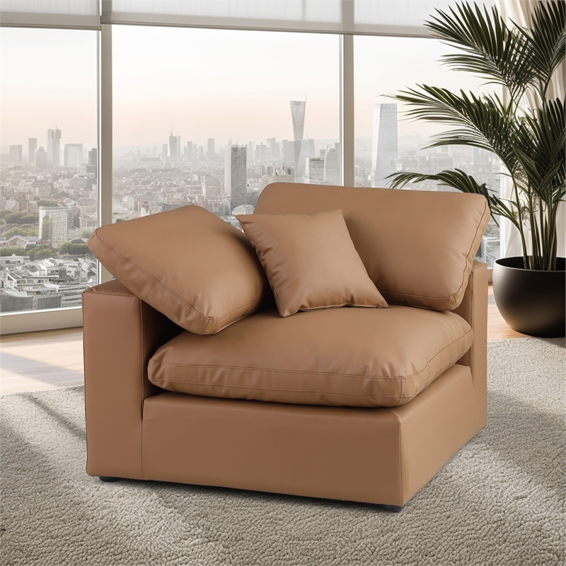 Bowery Hill Contemporary Soft Cognac Vegan Leather Corner Chair