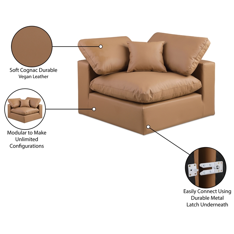 Bowery Hill Contemporary Soft Cognac Vegan Leather Corner Chair