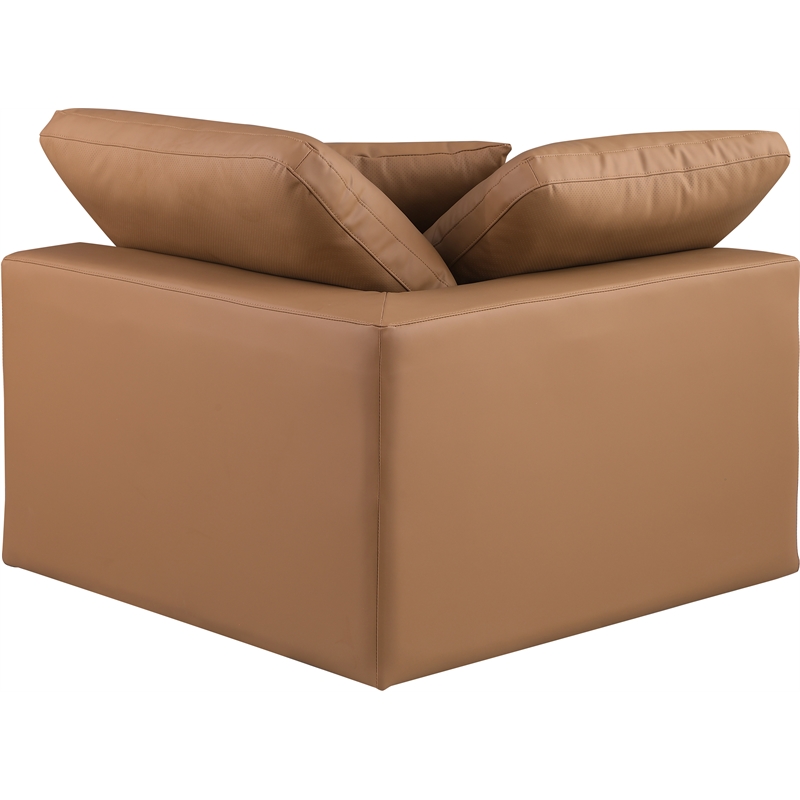 Bowery Hill Contemporary Soft Cognac Vegan Leather Corner Chair