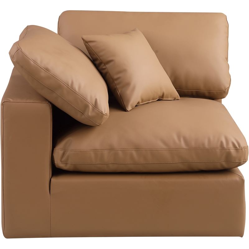 Bowery Hill Contemporary Soft Cognac Vegan Leather Corner Chair