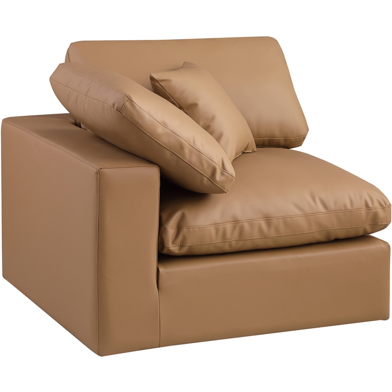 Bowery Hill Contemporary Soft Cognac Vegan Leather Corner Chair