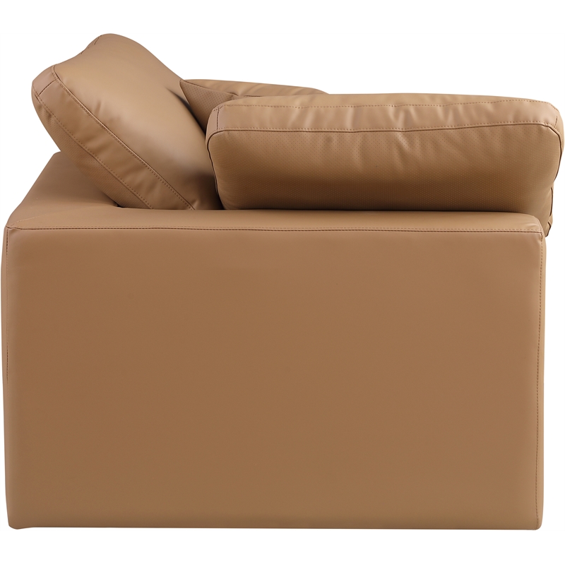 Bowery Hill Contemporary Soft Cognac Vegan Leather Corner Chair