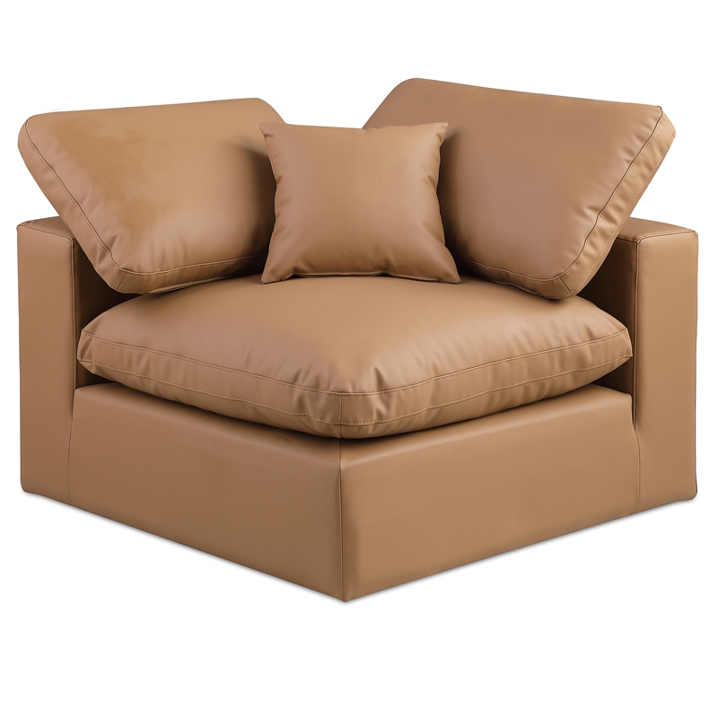 Bowery Hill Contemporary Soft Cognac Vegan Leather Corner Chair
