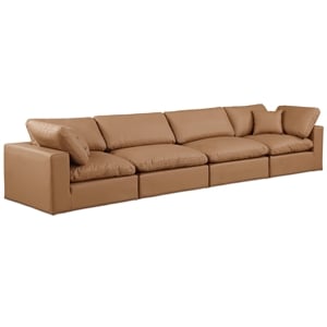 Bowery Hill Contemporary Cognac Vegan Leather 4-Piece Modular Sofa